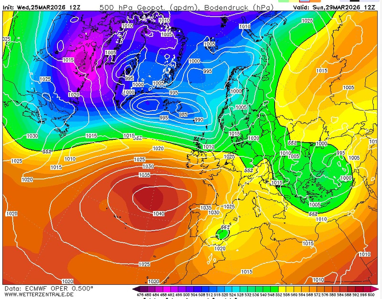 Previsió del centre europeu, ECMWF, situació bossa d'aire fred diumenge 29