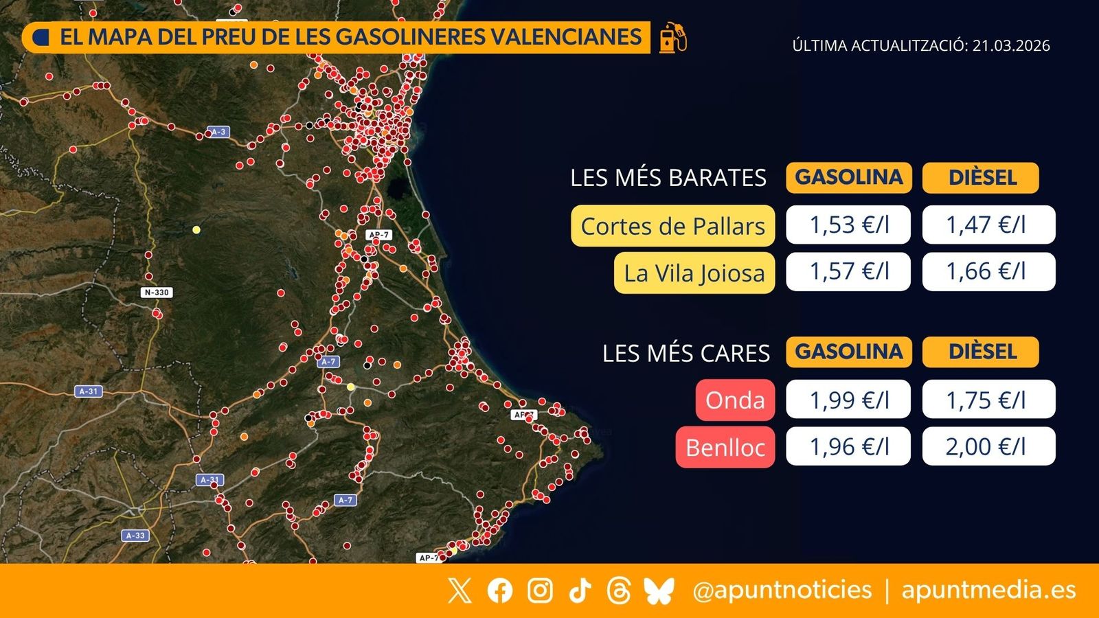 El mapa del preu de les gasolineres valencianes