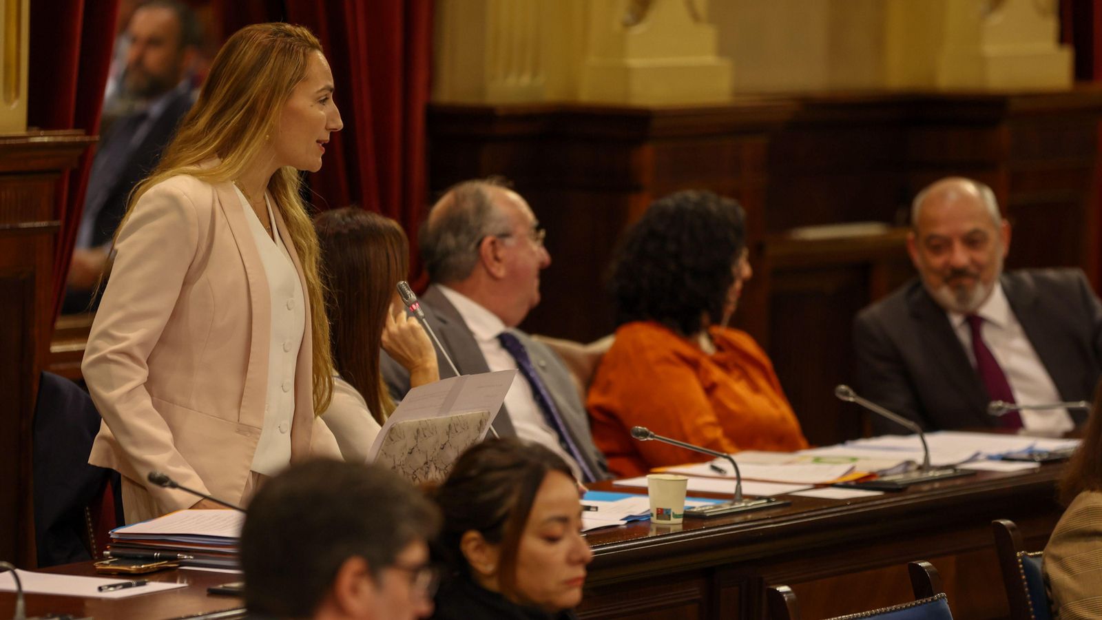 La diputada de Vox, Patricia de las Heras, en peu, intervé en un ple del parlament balear de novembre La diputada de Vox, Patricia de las Heras, en peu, intervé en un ple del parlament balear de novembre