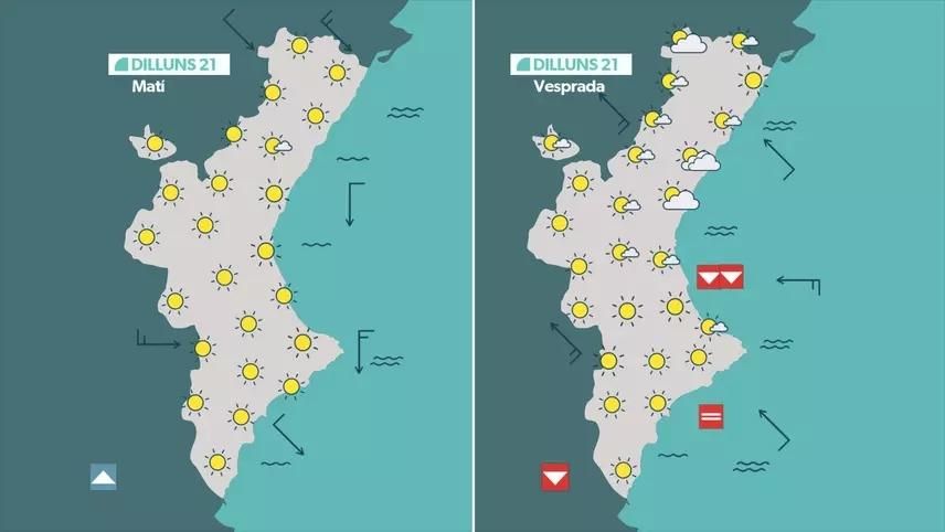 Previsió de l'oratge per a este dilluns Previsió de l'oratge per a este dilluns