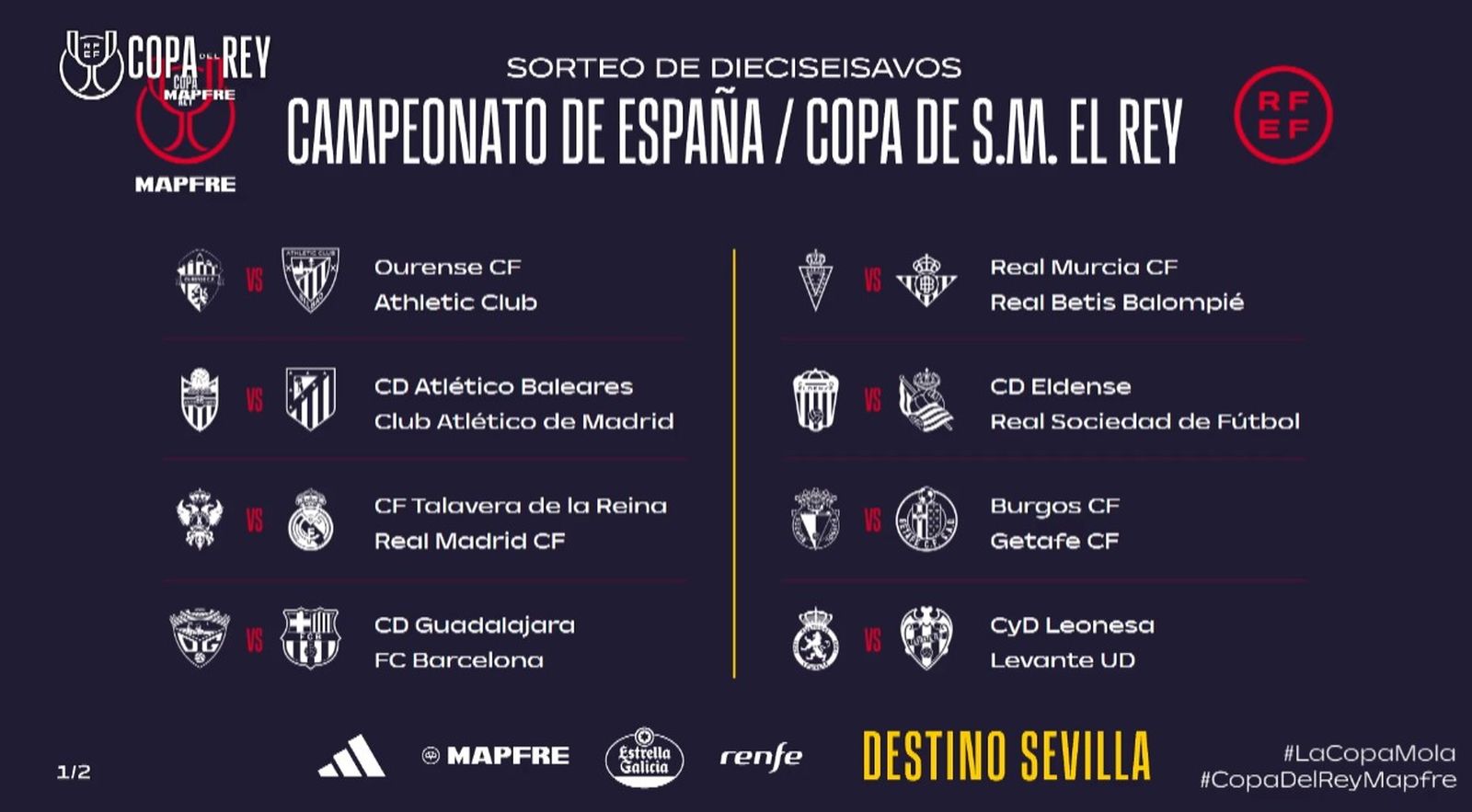 Huit dels setze enfrontaments de la següent ronda de la Copa del Rei