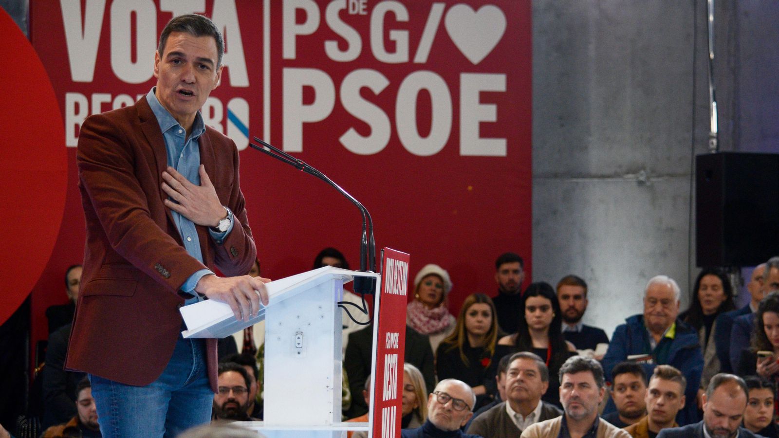 Pedro Sánchez, en un acte de la campanya electoral de Galícia, on va intervindre com a secretari general dels socialistes, aquest diumenge