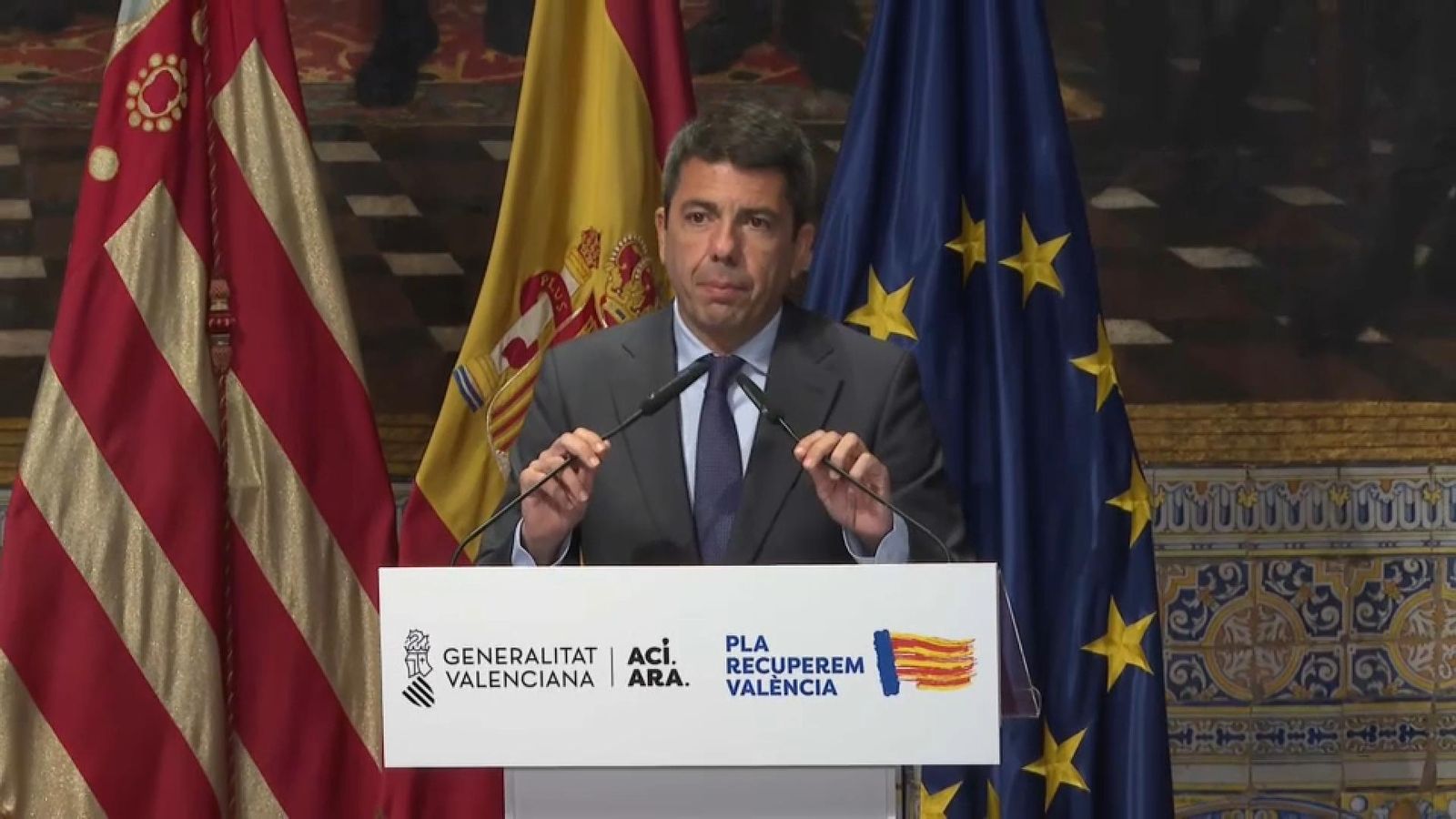 El cap del Consell Carlos Mazón durant la presentació del diagnòstic dels danys de la dana