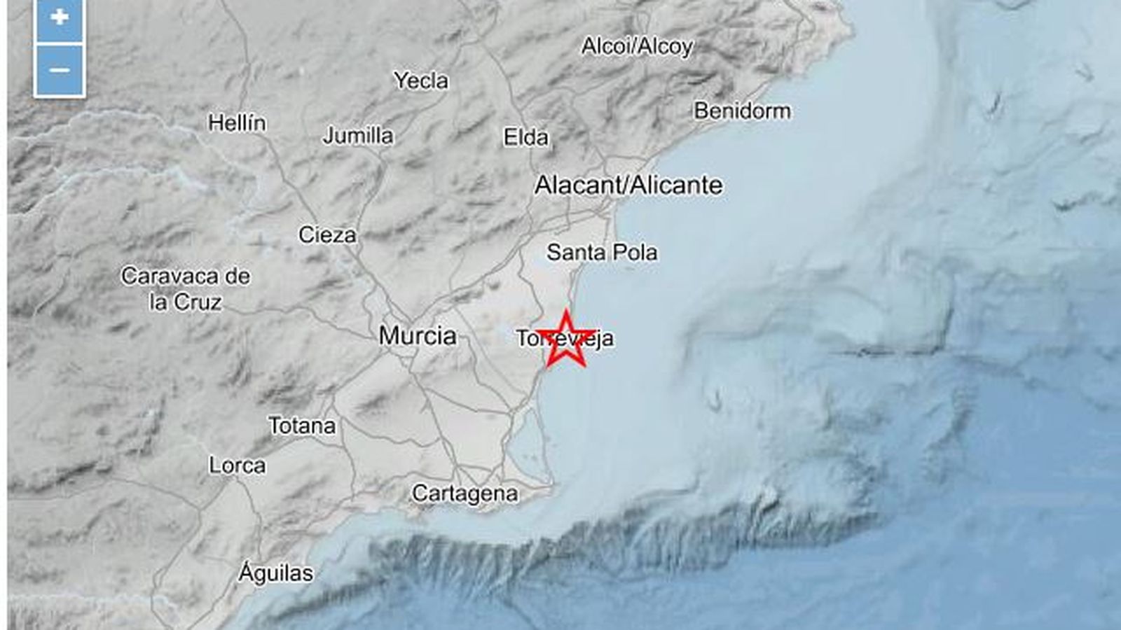 Mapa del punt on s'ha registrat el sisme