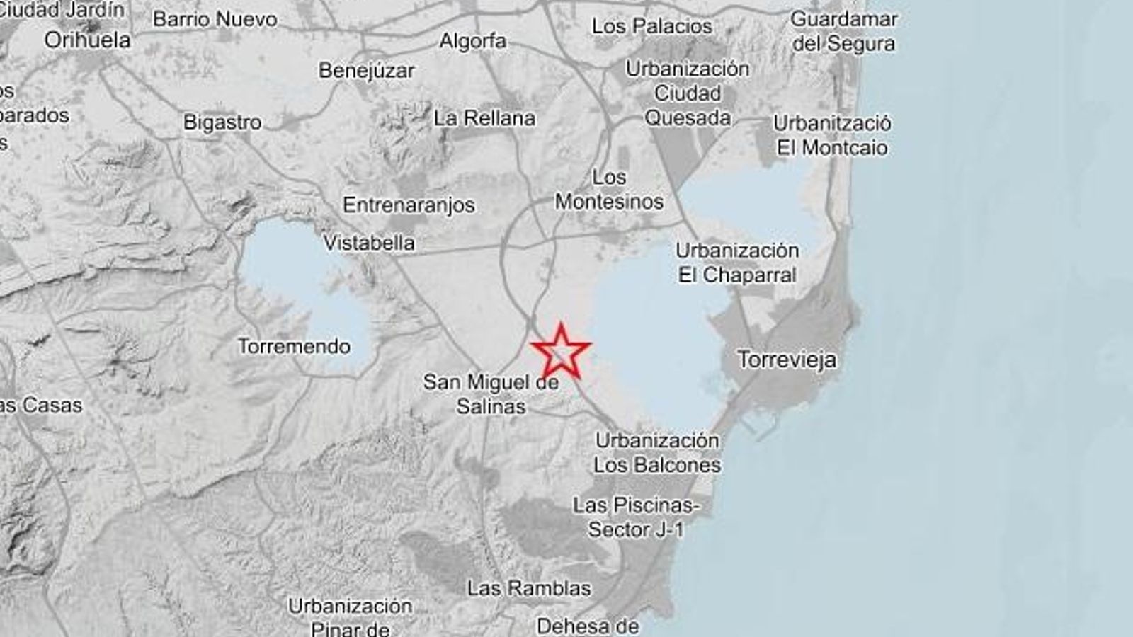 Els terratrémols s'han registrat amb epicentre a l'oest de la llacuna de Torrevella El terratrèmol s'ha registrat en Sant MIquel de la Salinas