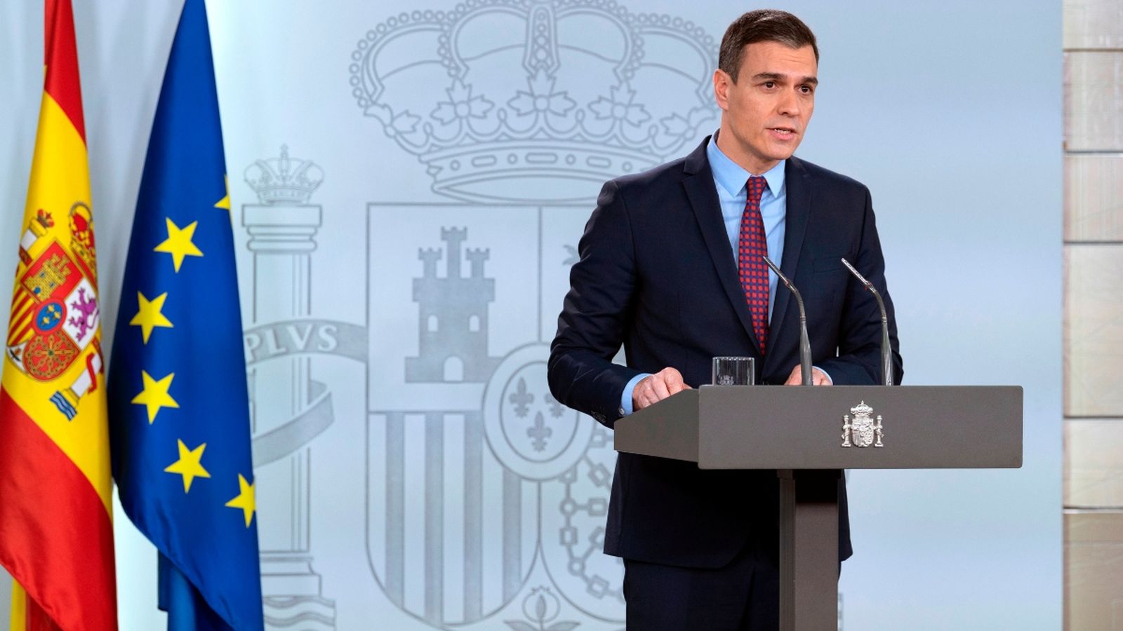 El president del Govern d'Espanya, Pedro Sánchez, en la compareixença a La Moncloa després del Consell de Ministres extraordinari dijous passat