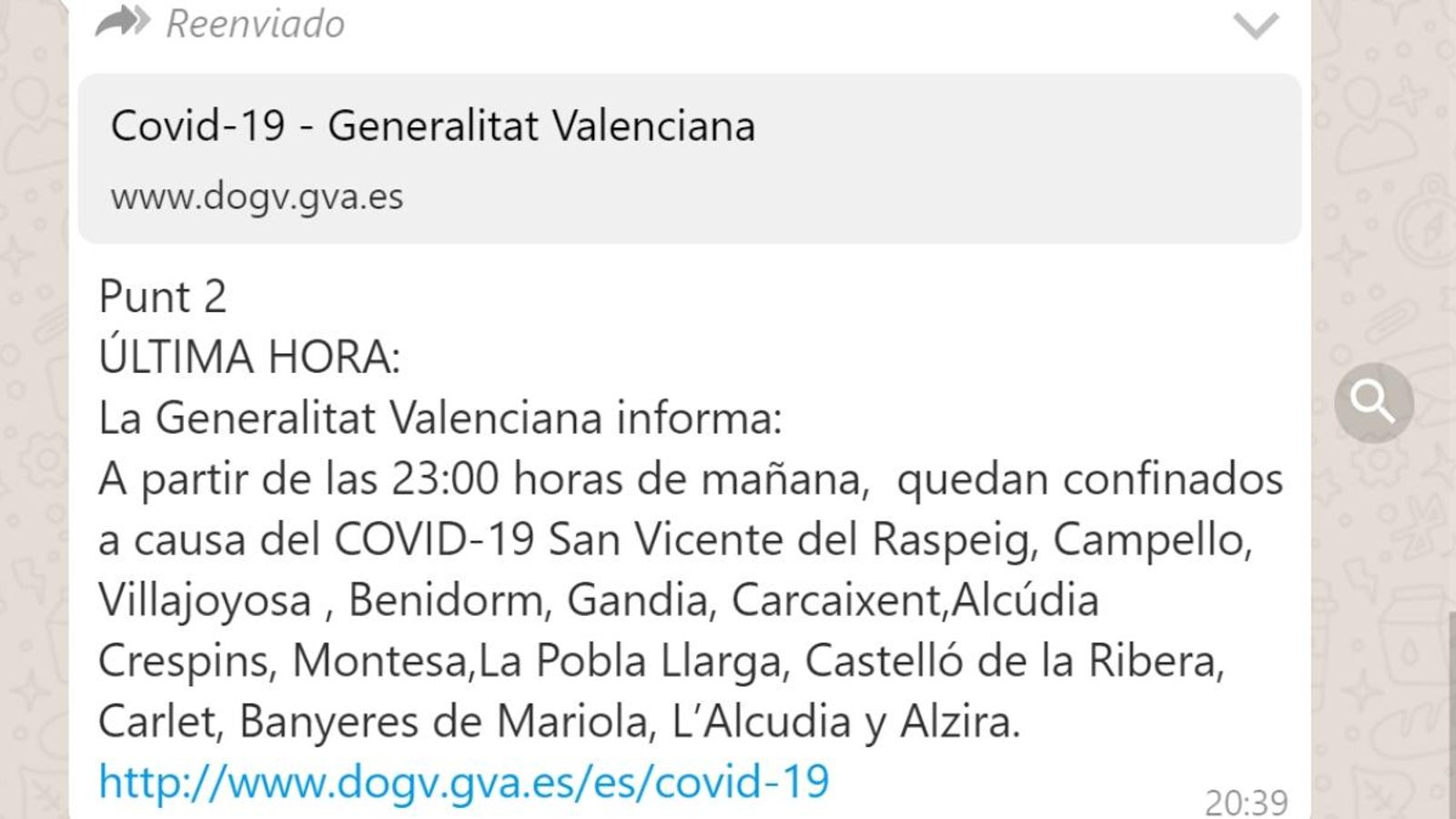 Una notícia falsa alerta sobre un suposat confinament de setze poblacions Una notícia falsa alerta sobre un suposat confinament de setze poblacions