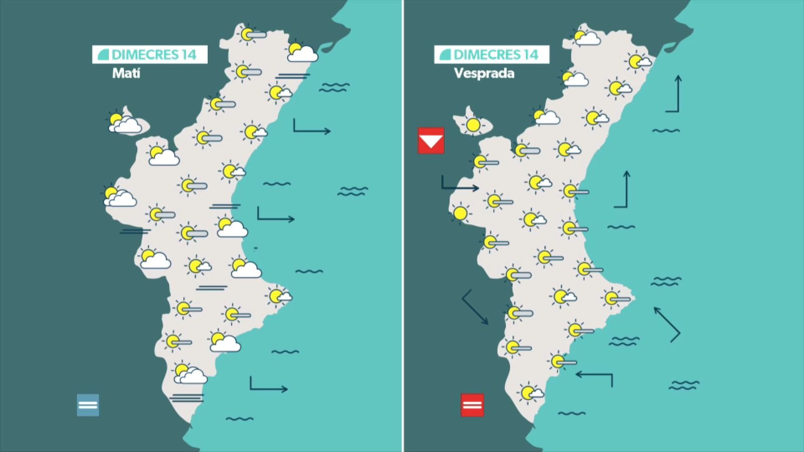 La previsió dimecres 14 de gener