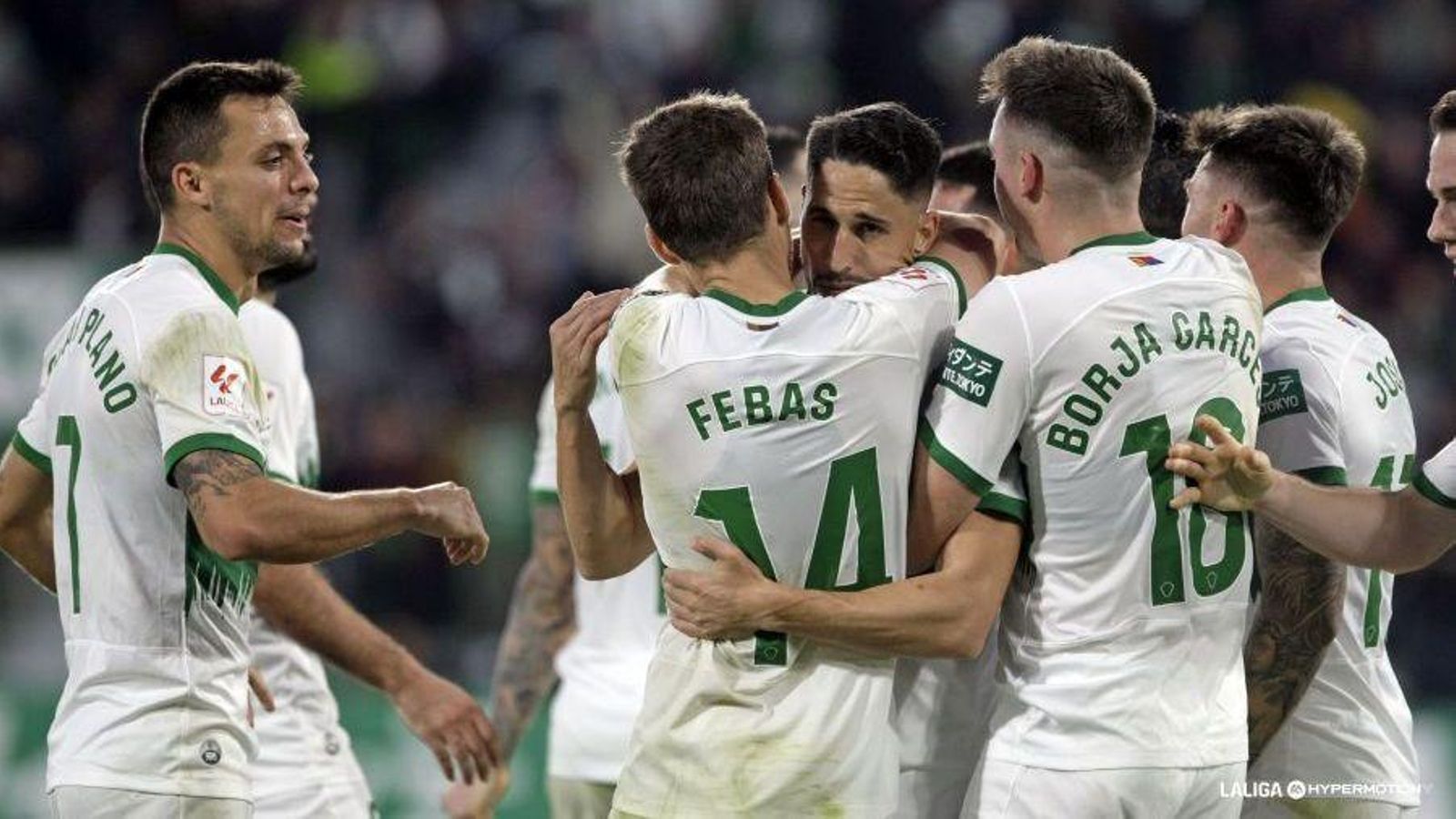 Els jugadors de l'Elx celebren un dels gols Els jugadors de l'Elx celebren un dels gols