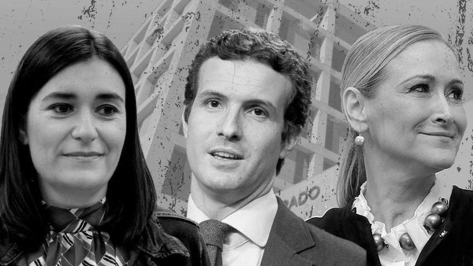 Fragment del cartell de la convocatòria en què apareixen Carmen Montón, Pablo Casado i Cristina Cifuentes