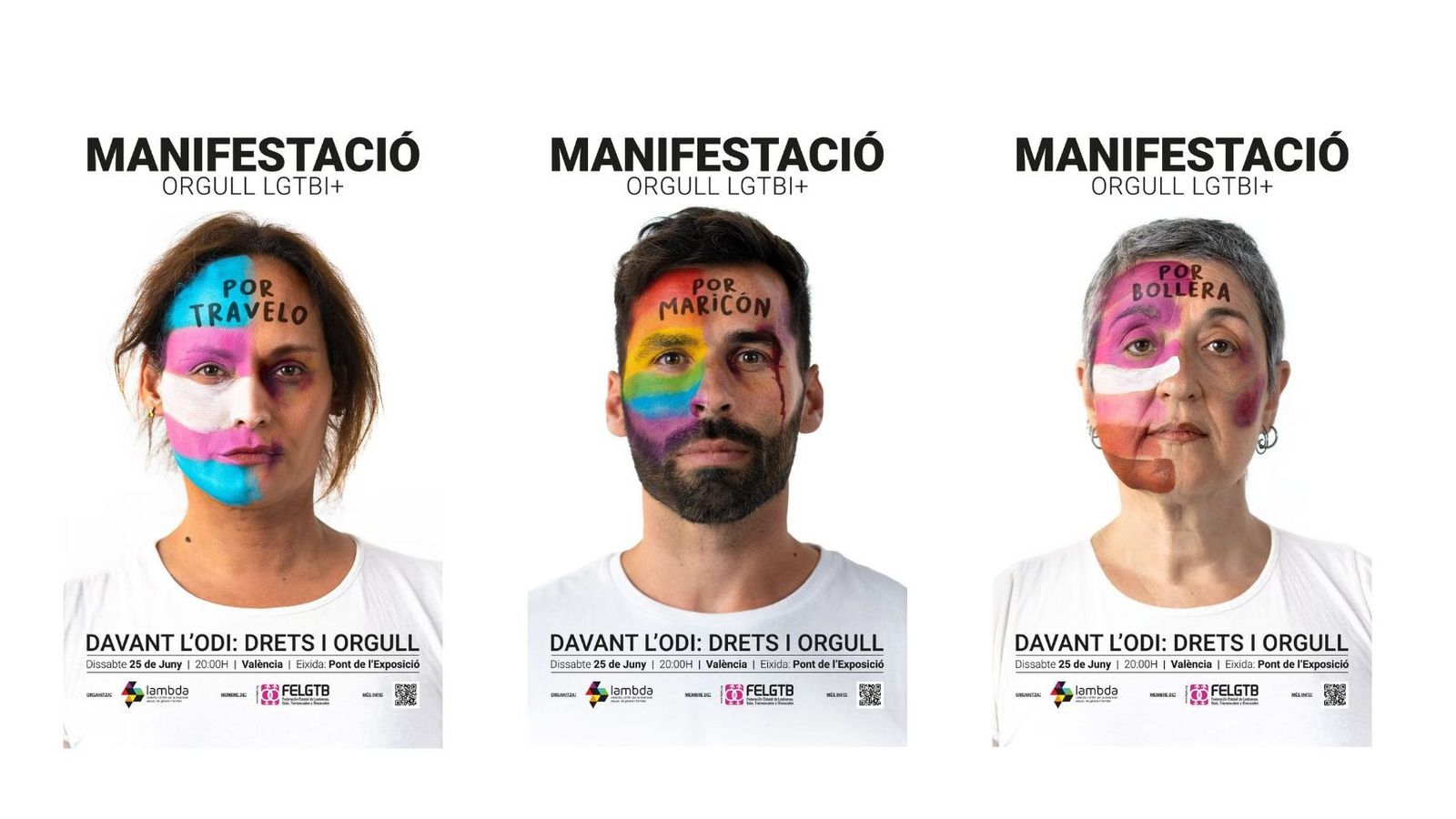Els cartells representen persones LGTBI+ agredides per la seua orientació o identitat