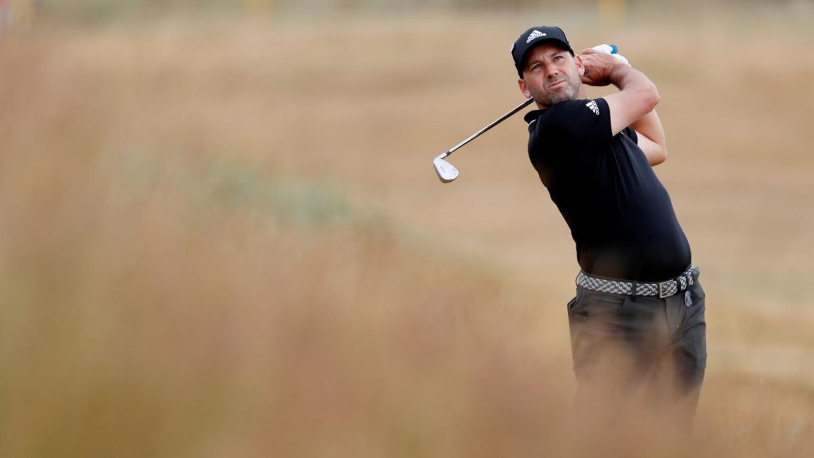 Sergio García, durant la ronda de pràctiques a Carnoustie