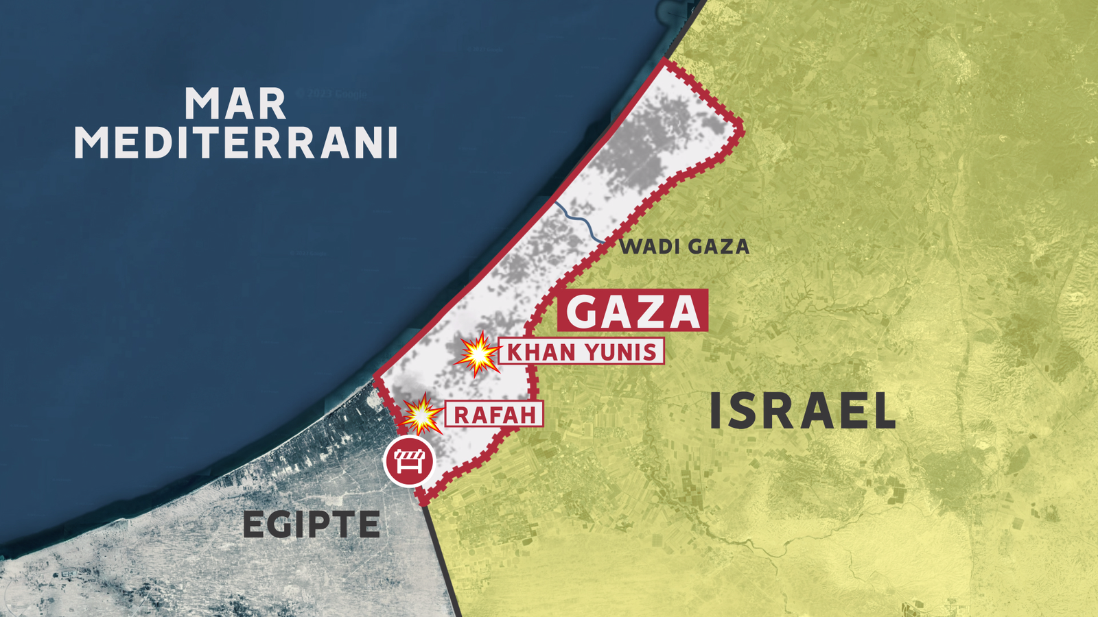 Mapa de les zones bombardejades a la Franja de Gaza