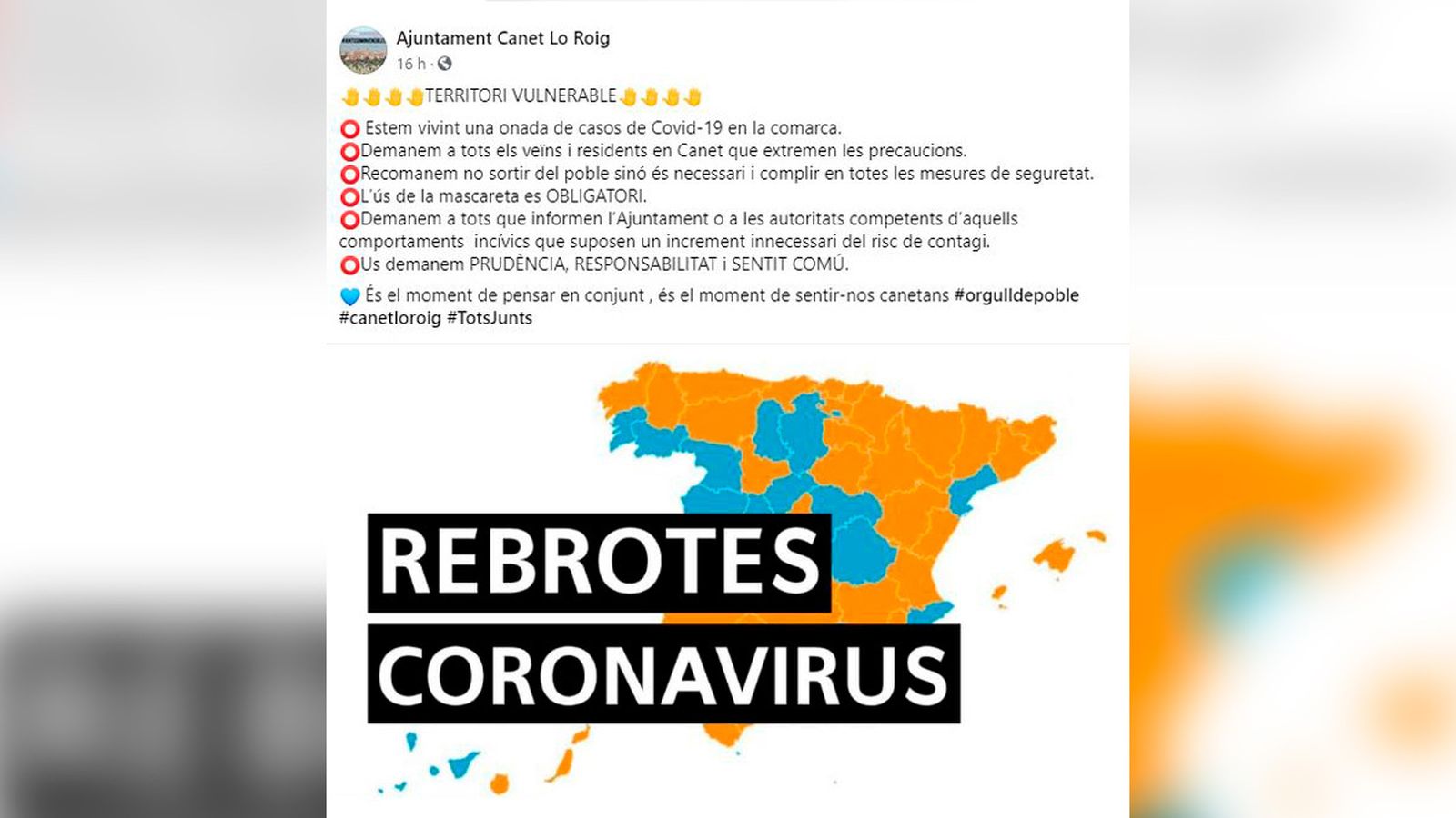 Publicació de l'Ajuntament en Facebook