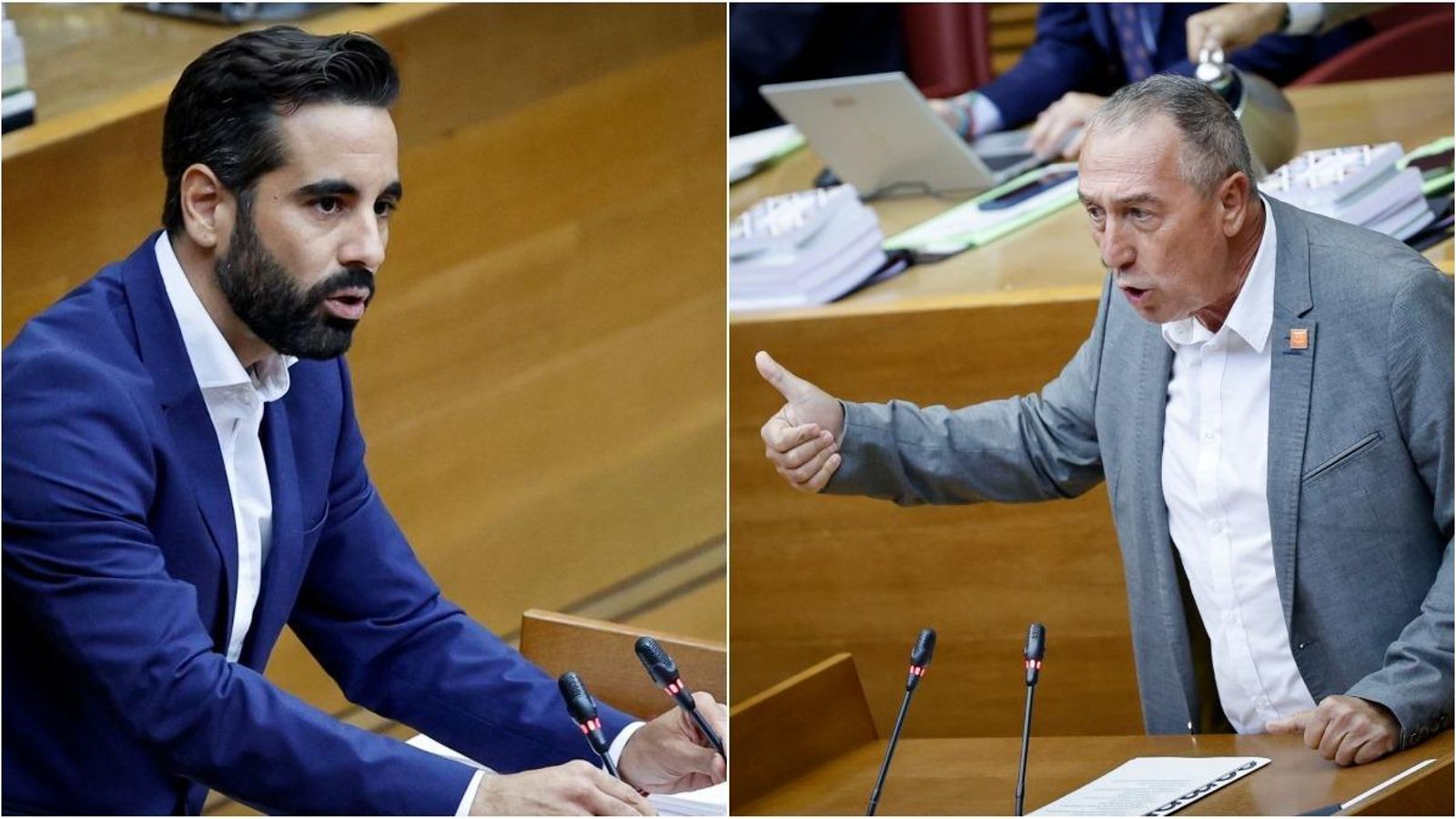 Els síndics del PSPV i Compromís, José Muñoz i Joan Baldoví, en les intervencions durant el debat de política general