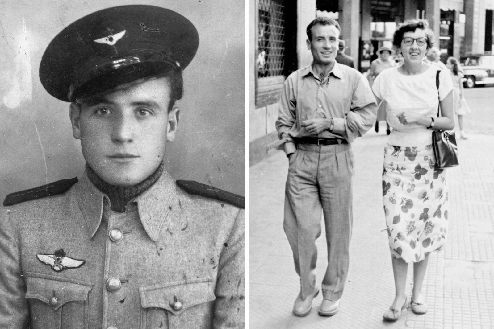 Gassó amb uniforme gala sargent-pilot, 1938 (esquerra) i Antonio i Marga, a Casablanca, 1953 (dreta)