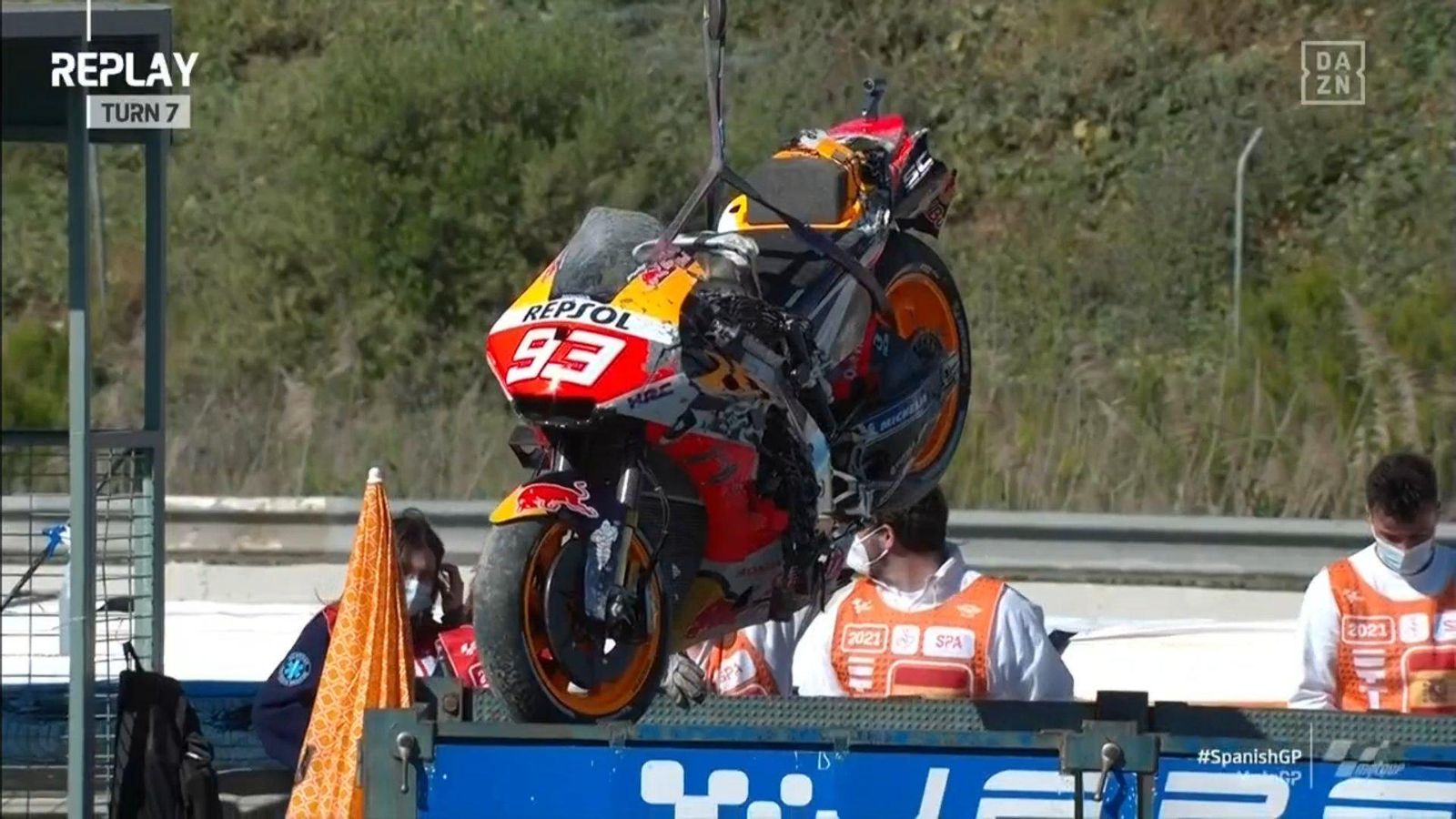 Així va quedar la moto de Marc Márquez després de l'accident