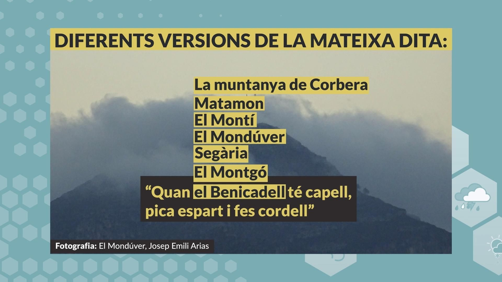Aquest important nombre de topònims, no només donen forma a la geografia sinó també al recital de dites i refranys de la nostra llengua.