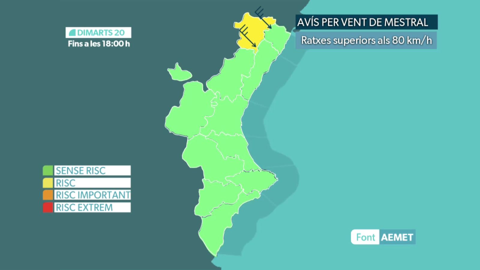 Avís groc per vent als Ports i el Maestrat