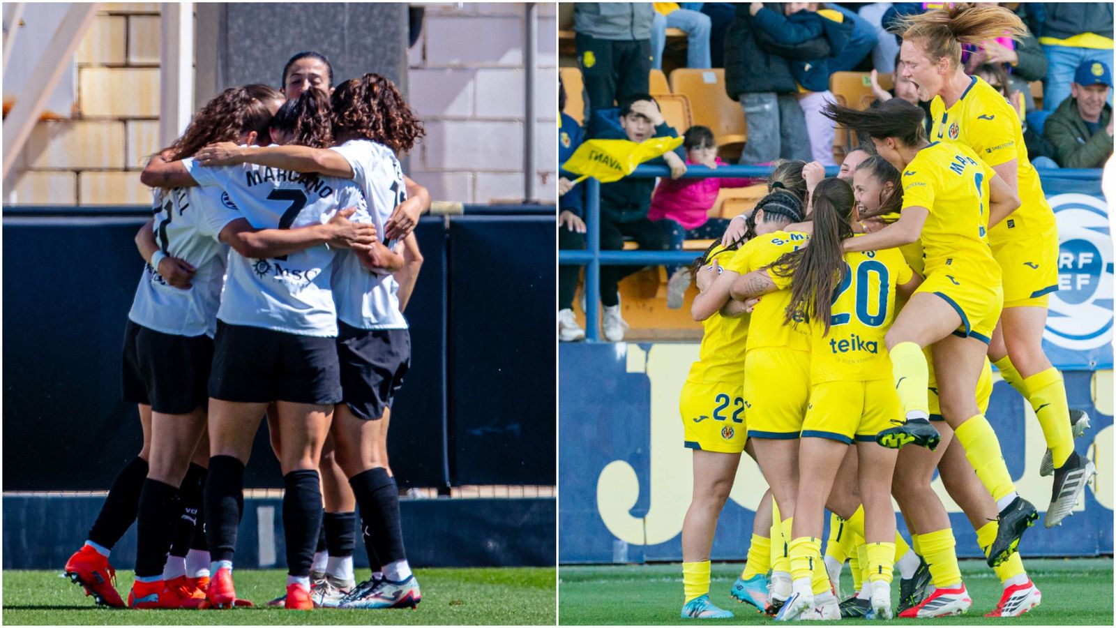 Les jugadores del València i el Villarreal celebren un gol