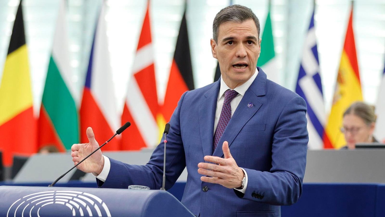 Sánchez, durant la compareixença aquest dimecres en el Parlament Europeu a Estrasburg