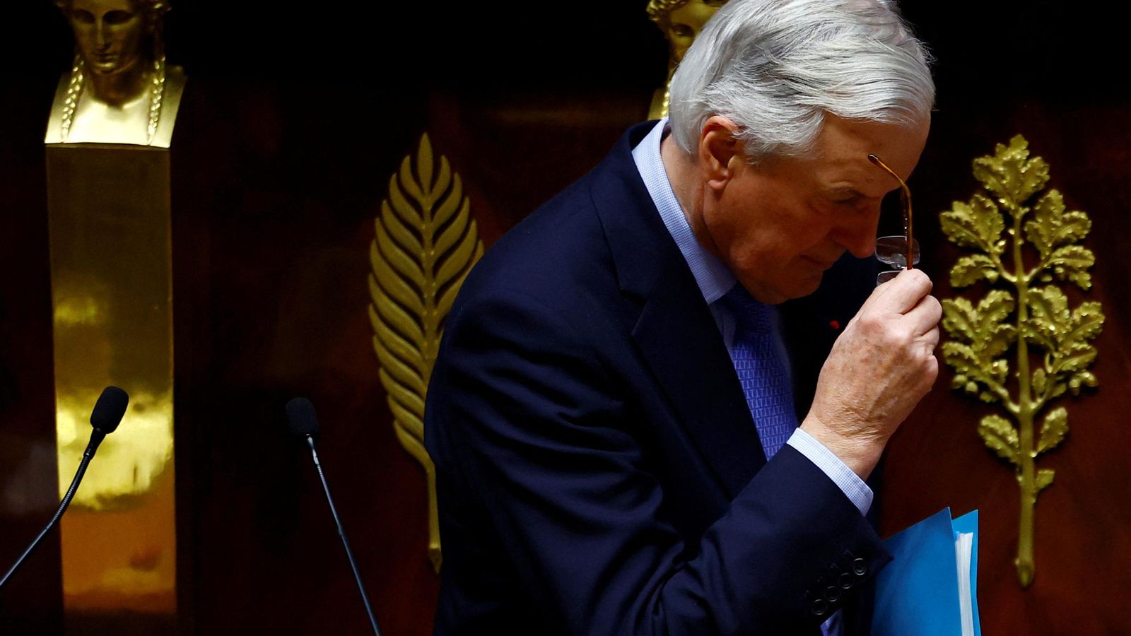 El primer ministre francés Michel Barnier durant un debat sobre dues mocions de censura contra el seu govern