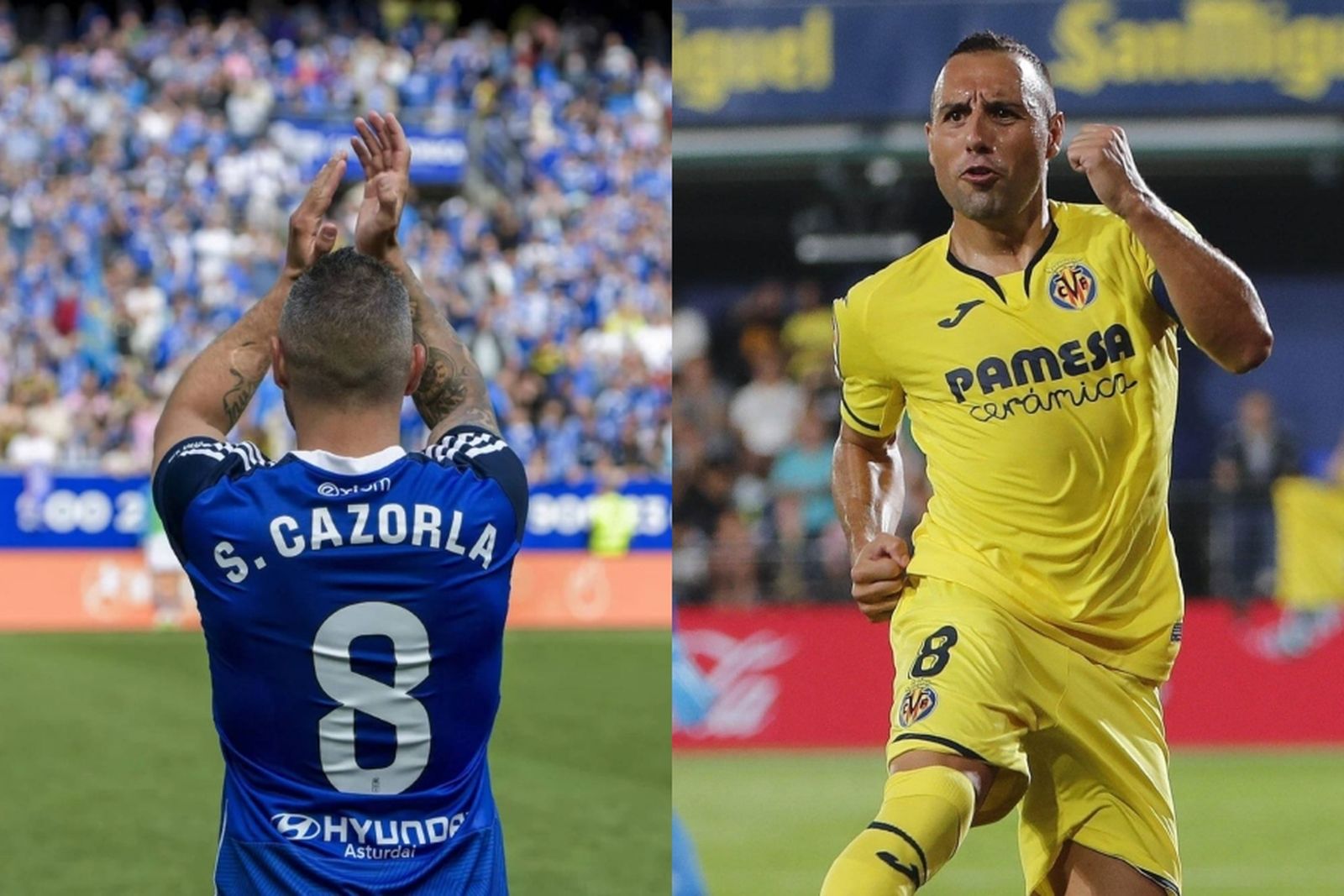 Cazorla vestint les camisetes del Villarreal, el seu ex equip, i l'Oviedo